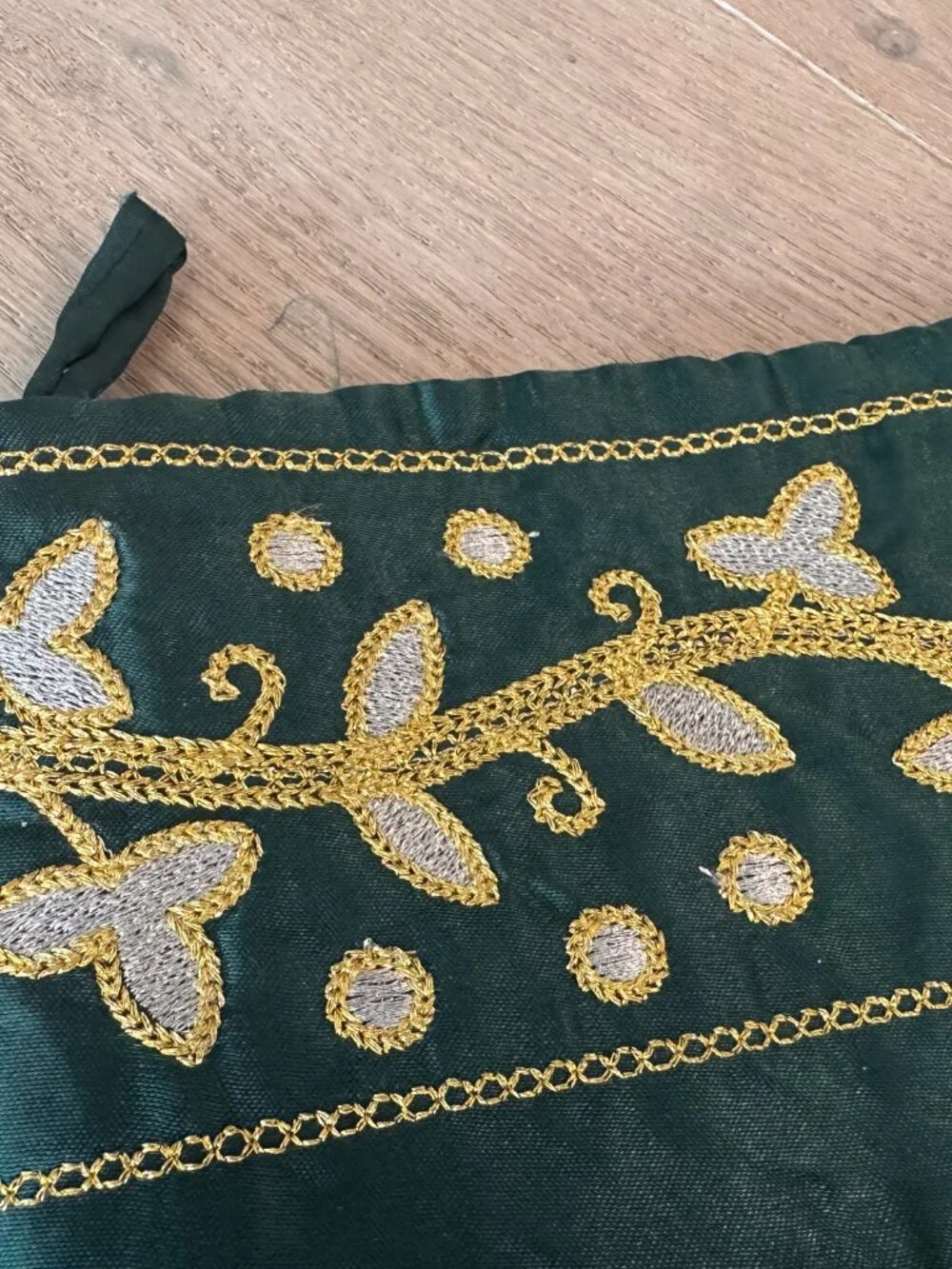 Green Velvet Christmas Stocking With Gold Embroidery